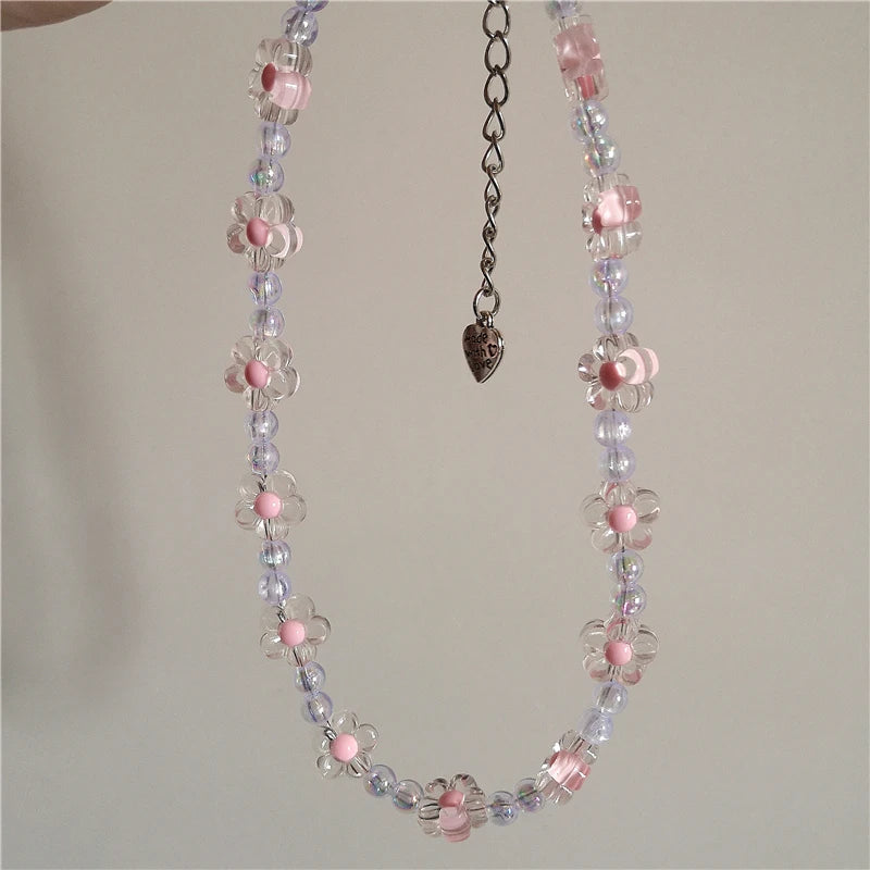 Lunivop Goth Pink Acrylic Pearl Peach Heart Beaded Choker Necklace Aesthetic Harajuku Cute Egirl Party Y2K EMO Jewelry Accessory Gift