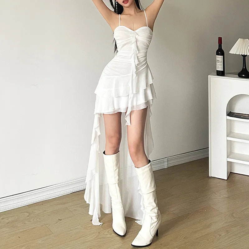 Lunivop  Y2k Aesthetic Irregular Ruffled Dress Sexy Backless Harajuku Pleated Dresses Streetwear Sleeveless Bodycon Vestido De Mujer