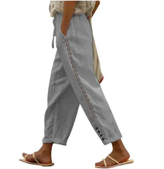 Lunivop  Women Fashion Embroidered Lace Trousers Vintage Lace-Up Pockets Pants Summer Elegant Loose Elastic Waist Long Pants Streetwears