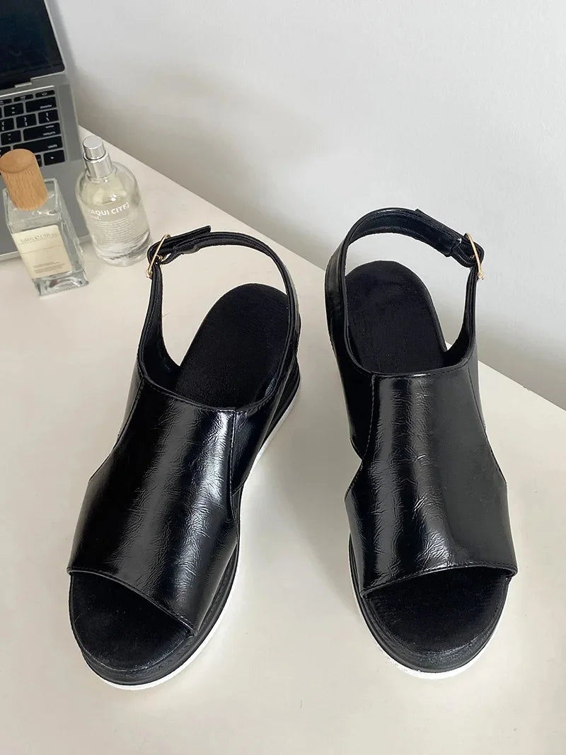 Lunivop  Women's Fashion Sandals Thick Heel Roman Style Slip-On Summer New Style Beach Shoes PU Leather Rubber Sole Comfortable Ladies Sa