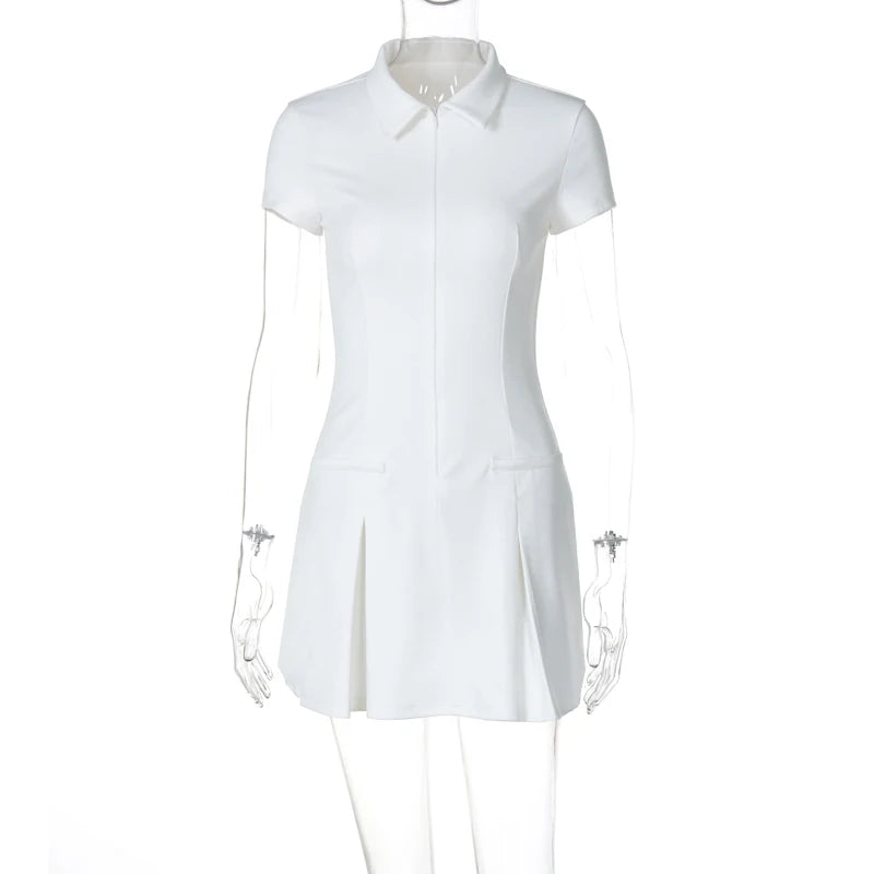 Lunivop Solid Elegant Turn Down Collar Short Sleeve Mini Short Women'S Dresses Fashion Summer Dresses 2024 Casual Y2K Streetwear