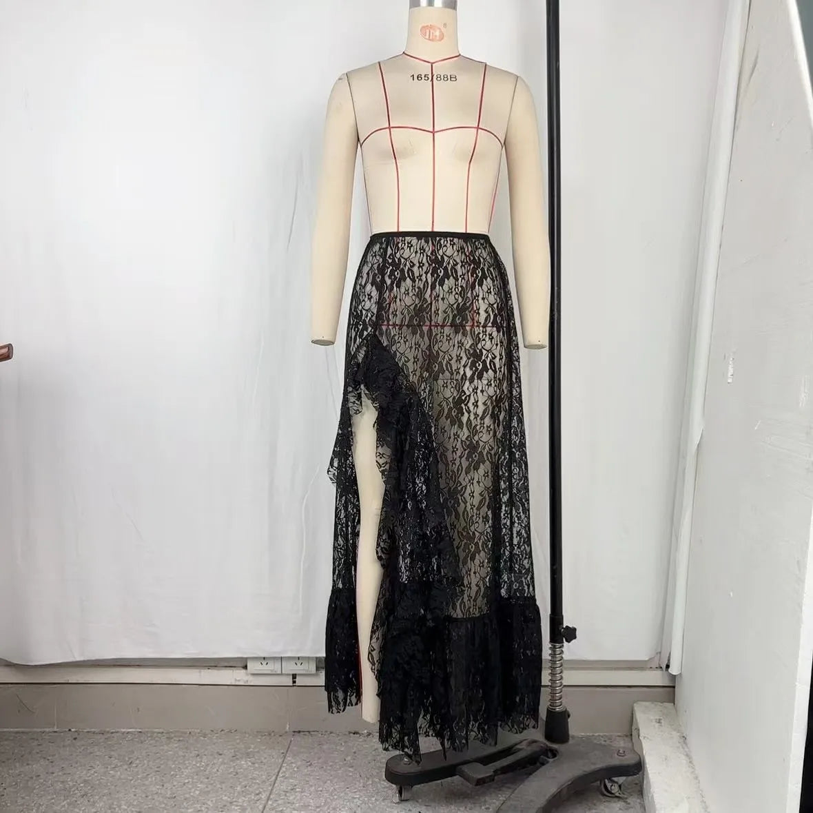 Lunivop  Summer Women Long Skirt Midi Asymmetrical Lace Mesh Skirts White Lace Ruffle Hem Half Skirt Maxi Sheer Lace Wrap Layered Bottoms