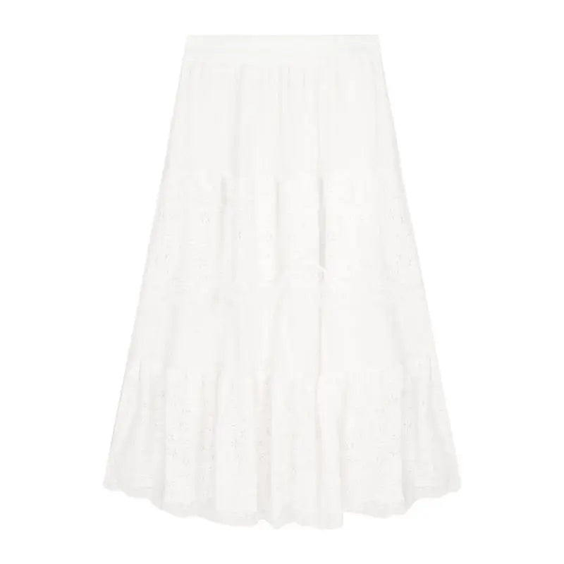 Lunivop  Sweet White Lace Cake Skirt for Women Y2k E-Girl High Waist A-line Skirts 2025 Spring New Mid-length Loose Faldas Largas