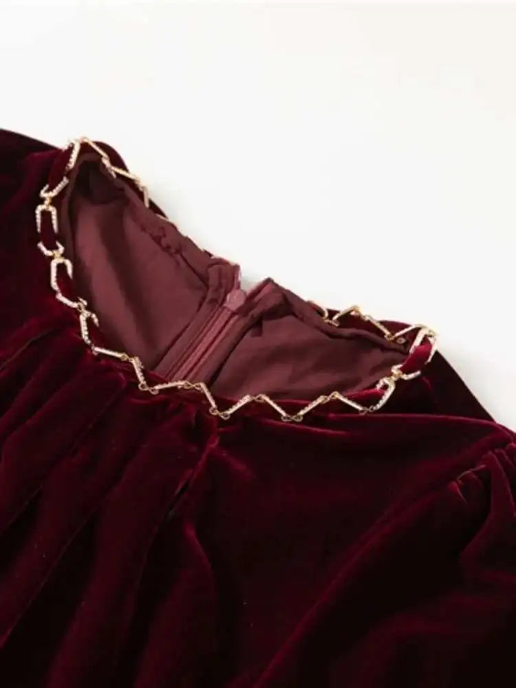 Lunivop Elegant Women's Long Solid Round Neck Chains Hollow Out Dresses Slim High Waist Patchwork Dress  Autumn 2025 New