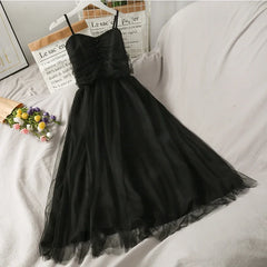 Lunivop  Chic Fashion Women Summer Elegant Temperament High Waist Slim Gauze Camisole Dresses Vintage All Match Solid