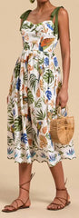 Lunivop  Summer New Fashion Printed Women Clothing Spaghetti Strap Mid Length Dress Party V-Neck A-Line Sleeveless Dress