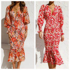 Lunivop  New In Summer Women's Dress Lantern Sleeve Printed Evening Women Dress Elegant Party Long Formal Occasion Dresses for Women