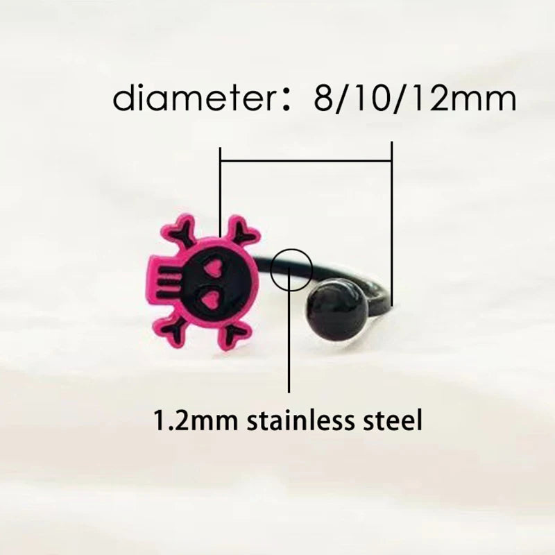 Lunivop 1pc Y2K Pink Skull Lip Ring Stainless Steel C Shape Black Color Labret Piercing Sweet Cool Girl Cartilage Body Jewerly Gifts
