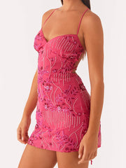 Lunivop   Women Sequin Beaded Cami Mini Dress Backless Criss Cross Straps Dress Ladies Sexy Front V Neckline Sleeveless Short Dresses