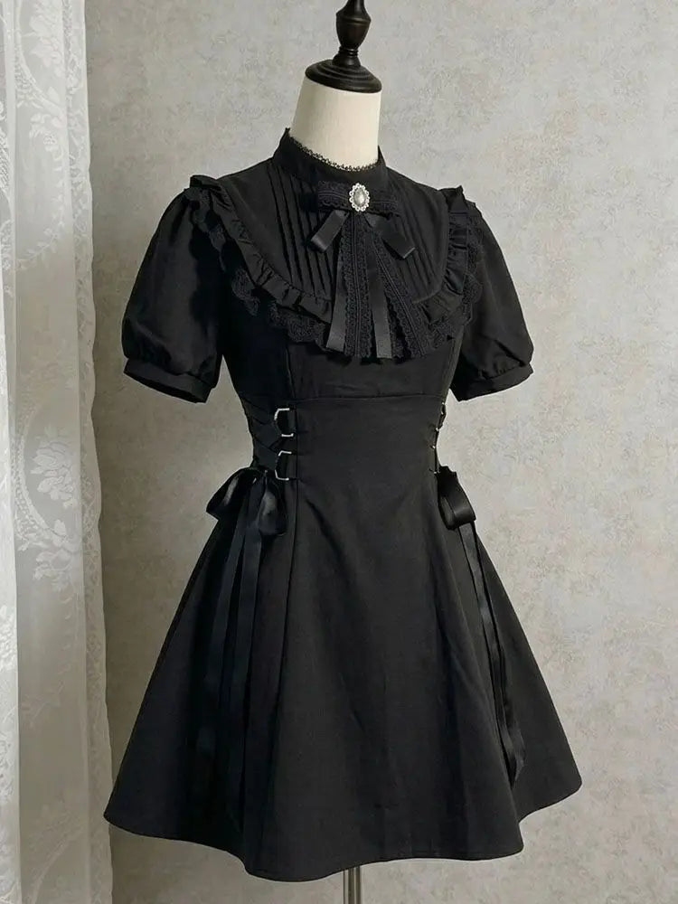 Lunivop  Japanese Style Gothic Black Mini Dress Harajuku Y2k Short Sleeve Dress Party Casual Korean Fahsion Slim Dress Woman