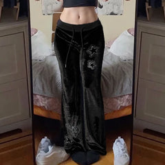 Lunivop  Euramerican Spice Woemn Star Hot Diamond Print Casual Pants Y2k Spliced Low Waist Drawstring Trousers Harajuku Velvet Flare Pant