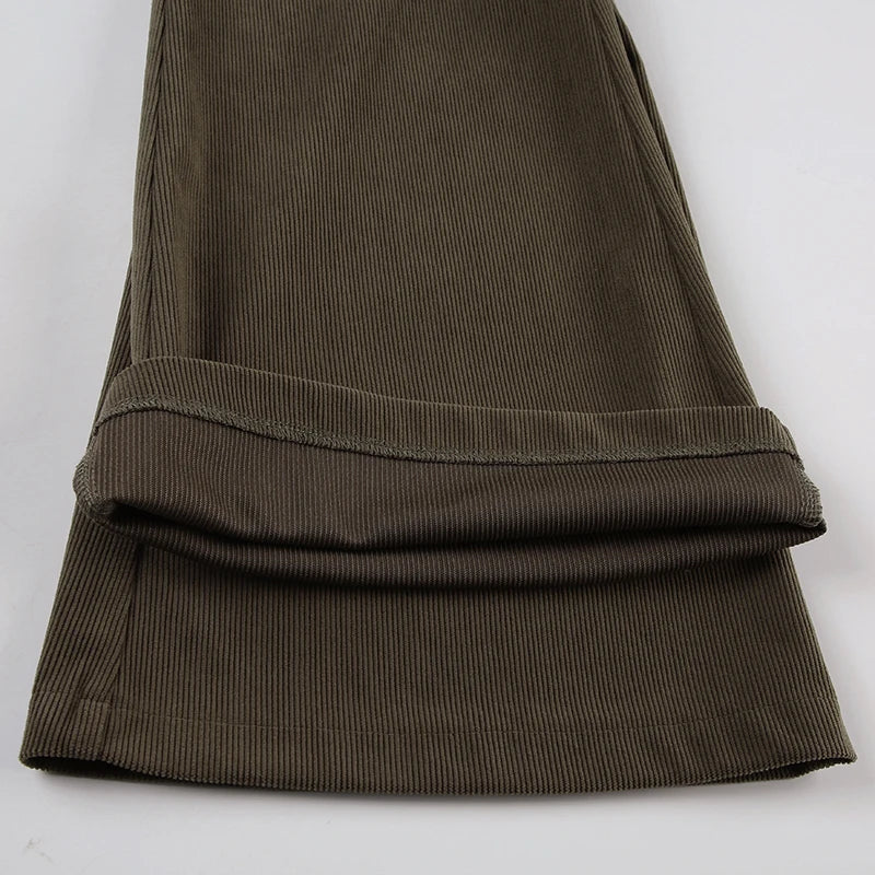 Lunivop  Retro Corduroy Low Rise Pants y2k Streetwear Solid Slim-fitting Flared Pants for Women Korean Fashion Trousers Aesthetic
