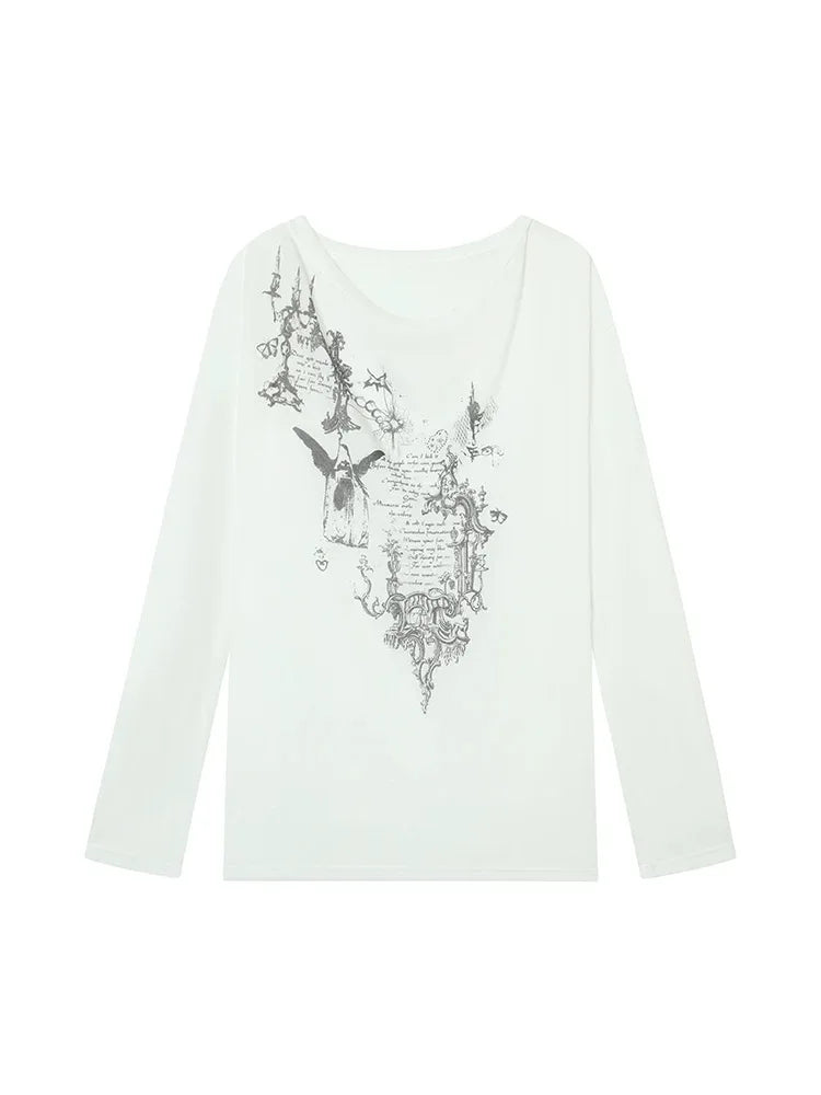 Lunivop Korean Fashion Graphic Tees Women Transparent Vintage Gothic T Shirt Long Sleeve Loose Punk T-shirt Streetwear Tops