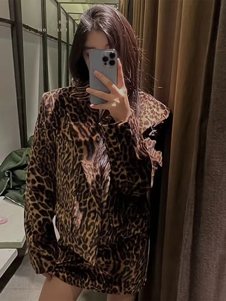 Lunivop Leopard Jackets Short Skirts Women's Sets Vintage Covered Button Jacket Suit With A-line Skirt Female Autumn New Outfits