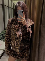 Lunivop Leopard Jackets Short Skirts Women's Sets Vintage Covered Button Jacket Suit With A-line Skirt Female Autumn New Outfits