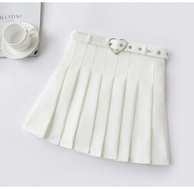 Lunivop Punk Mini Skirt With Chain Belt Rock Girl Cheerleading Belted Pleated Skirt Women Alt-girl Egirl Y2K Outfit