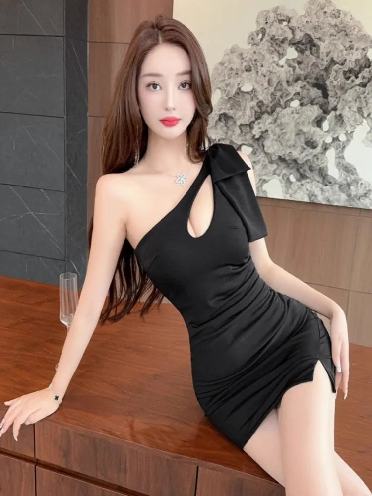 Lunivop  Woman Dress Party Hollow Out Bow Slim Elegant Backless Solid Sexy Split Summer Fashion Mini Dresses Ladies Clubwear