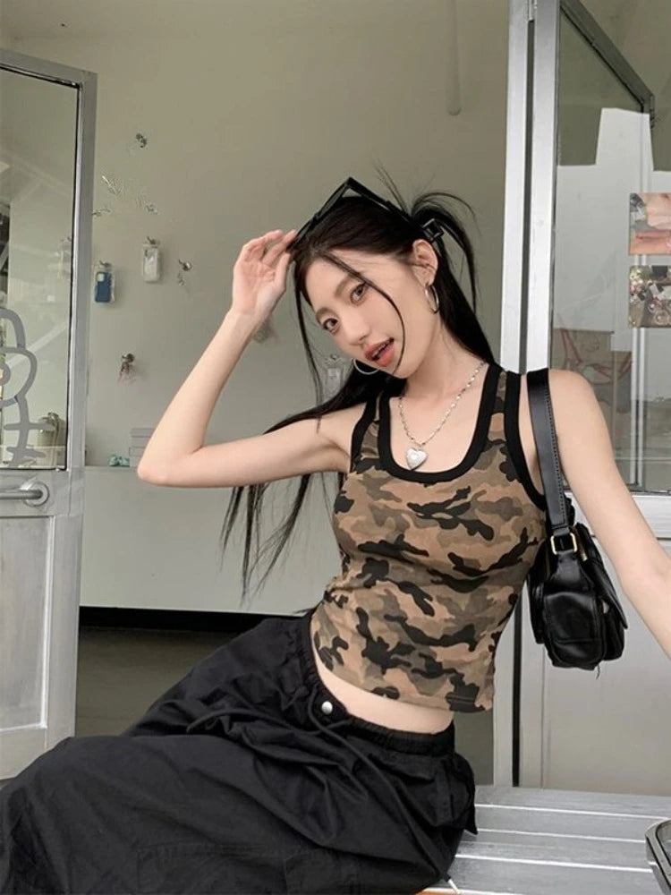 Lunivop  American Camouflage Camisole Vest for Women Sweet Cool Slim Fit Sleeveless Tops Mujer 2025 Summer New Cotton Tank Top