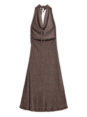 Lunivop  Women's Dress Summer New Metallic Brown Halter Neck Dress Long Dress Sexy Open Back Design Elegant Party Dresses