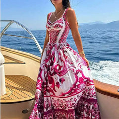 Lunivop  Summer New European and American Women's Fashion Bohemian Elegant Light Luxury Mid length Printed Strap Dress
