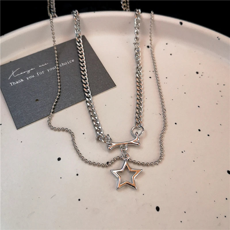 Lunivop Punk Stainless Steel Irregular Hollow Star Pendant Necklace For Women Men Unisex Hip Hop Y2K Trend Vintage Jewelry Accessories