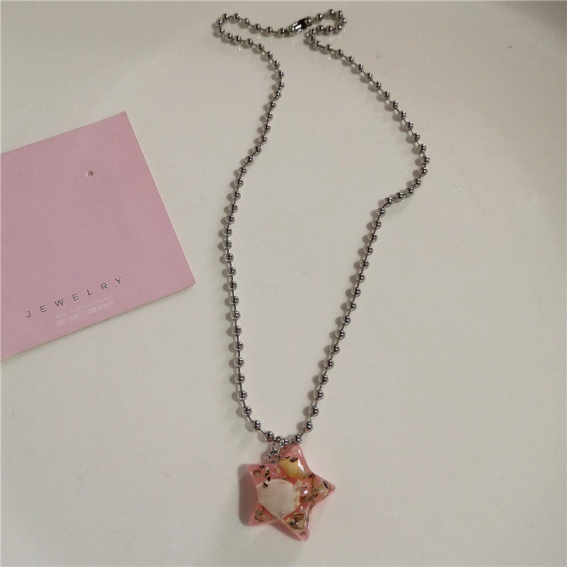 Lunivop Y2K Goth Pink Cute Bowknot Love Strawberry Bead Necklace Neck Decoration Grunge EMO 2000s Aesthetic Scene Accessories For Girl