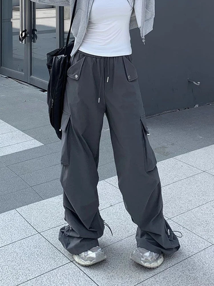 Lunivop Women Y2K White Cargo Pants Streetwear Harajuku Straight Trousers Vintage High Waist American Hip Hop Pockets Casual Pants