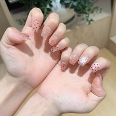 Lunivop  10pcs Handmade False Nails Short Artificial Fingernails Fake Nails Cute 3d Strawberry Manicure Press on Nails with Charms