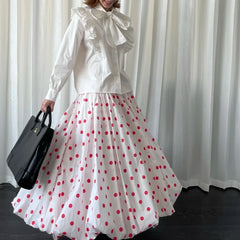 Lunivop Vintage Sweet Long Skirt Women Elegant Red Polka Dot Maxi Skirts Japanese Style Harajuku High Waist Loose Ruffle Skirts