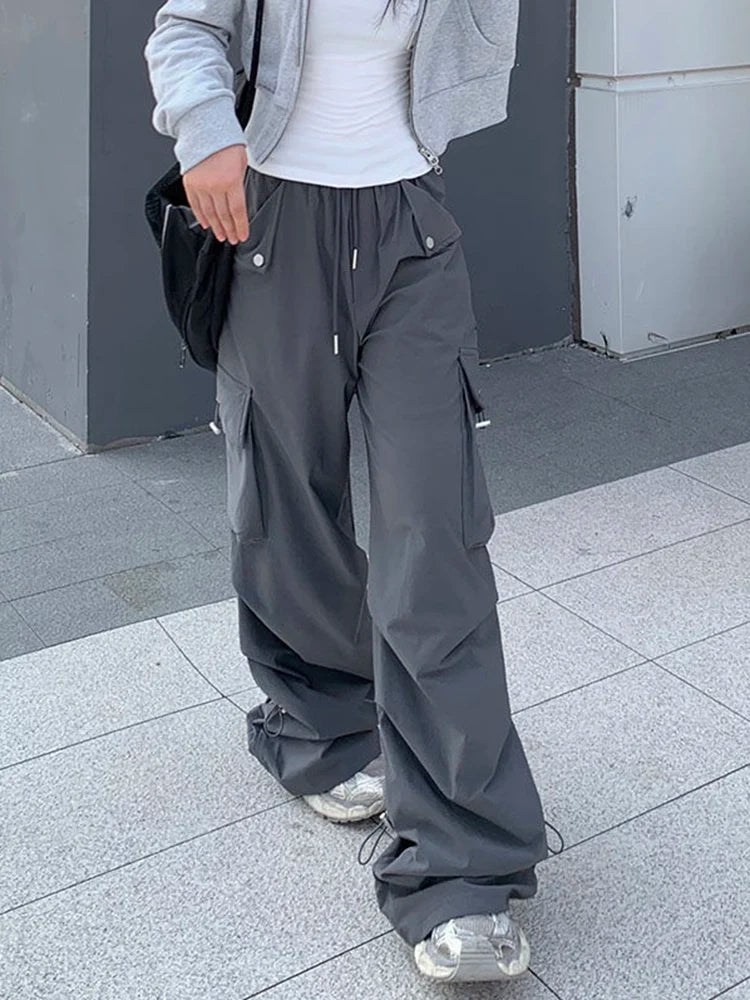 Lunivop Women Y2K White Cargo Pants Streetwear Harajuku Straight Trousers Vintage High Waist American Hip Hop Pockets Casual Pants