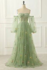 Lunivop  High Quality Sweetheart Floor Length Tulle Appliques Three Quarter Backless Zipper Up Green Robe Pour Mariage