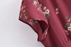 Lunivop  Vintage French Style Wine Red Floral  Backless Split Midi Dress Elegant Woman Hollow Out Hole Short Sleeve Dresses Vestido
