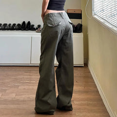 Lunivop Low Waisted Flare Jeans Streetwear 2000s Clothes Y2k Women Bottom Belted Cargo  Vintage Denim Pants P67-DI27