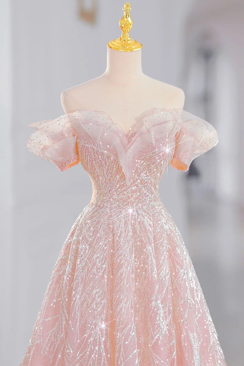 Lunivop  New Dream Pink Princess Evening Dress The Bride Is Long and Slim Paillette Sexy Formal Dress Women Elegant Evening Dresses