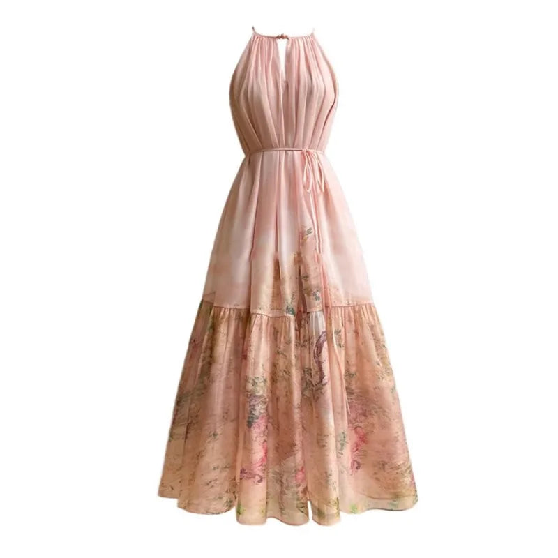 Lunivop  Fashion Printing Dress Women's Sleeveless Waist Retraction Folds A Line Dresses 2025 Summer New Tide