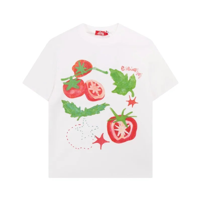 Lunivop  T Shirts Women Sweet Cartoon Fruit Printed Short Sleeve O Neck Summer Fashion Loose Y2k Tops Female Casual Tshirt