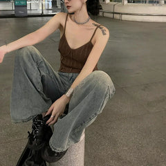 Lunivop  Vintage Y2K Loose Wide Leg Jeans Women Casual High Waist Washed Straight Leg Denim Pants Spring Summer Slimming Baggy Trousers