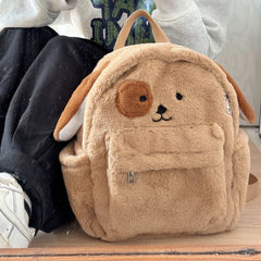 Lunivop Cute Puppy Womens Backpack Plush Brown Fluffy Cartoon Sweet Kawaii School Backpack Students Casual Daily Fashion New Bag