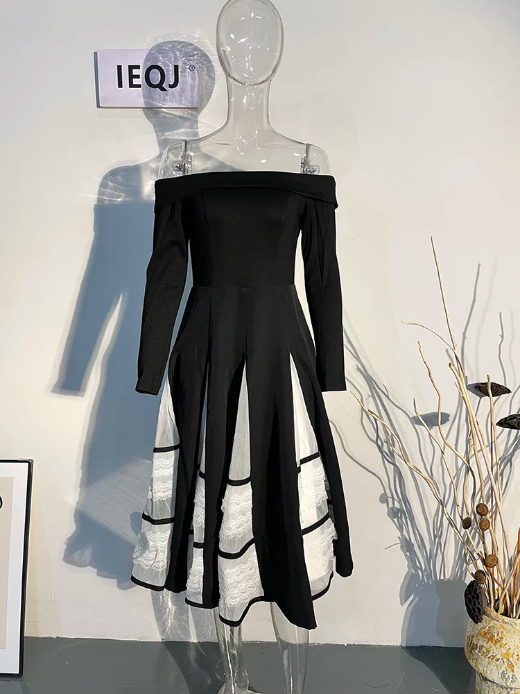 Lunivop Elegant Luxury Evening Dress Slash Neck Long Sleeve Slim Contrast Color Patry Dresses For Women New Spring