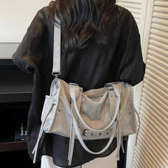 Lunivop  Retro Motorcycle Handbag Women Horizontal Tote Storage Tassel Design Pillow Shoulder Bag Trendy Large Capacity Soft Underarm Bag
