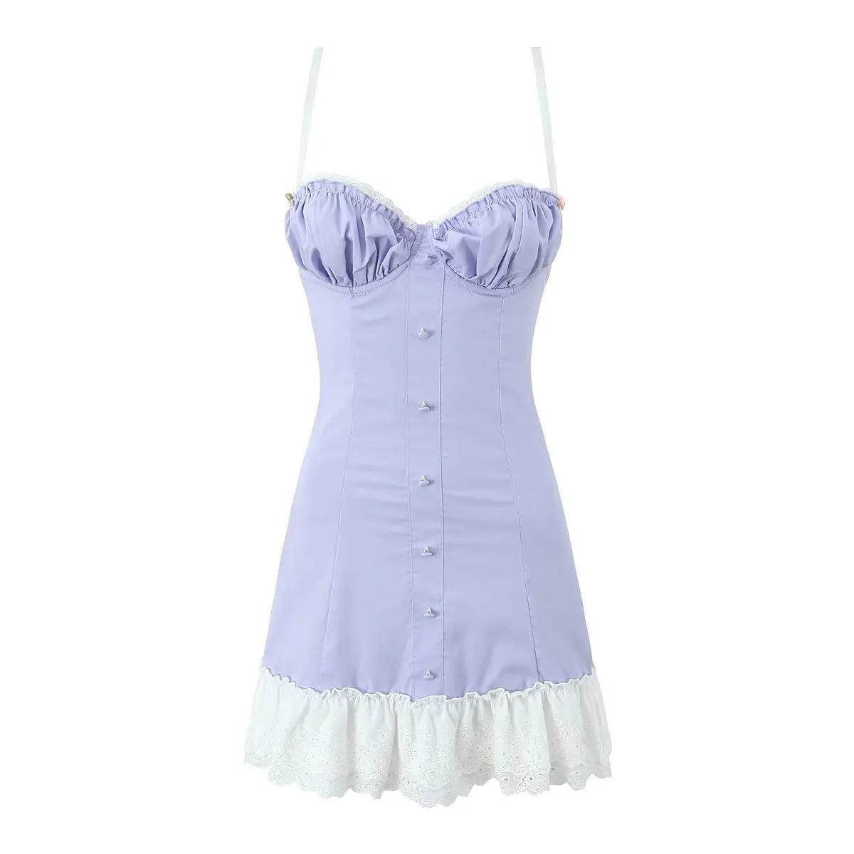 Lunivop  Sexy Sweet Women Patchwork Sling Mini Dress Vintage High Wasit Lace Up Back A-line Summer Dresses Holiday Robe