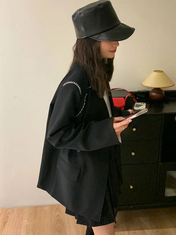 Lunivop Streetwear Loose Purple Blazer Women Long Sleeve Casual Oversize Suit Coats Fashion Fall New Korean Female Design V Neck Outwear