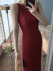 Lunivop  Women Spaghetti Strap Sleeveless Solid Sexy Dresses Summer New Fashion Office Lady Female Elegant Evening Party Midi Dress