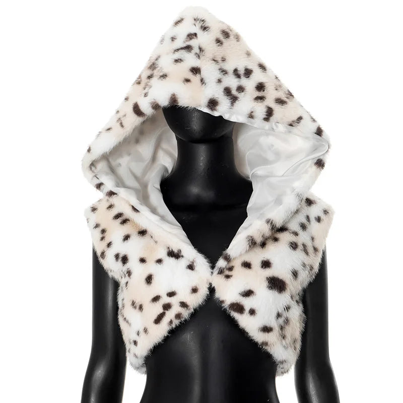 Lunivop Autumn Winter Fashion Leopard Spotted Faux Fur Short Jacket Women Hooded Sleeveless Single Button Hipster Streetwear Vests