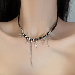 Lunivop Goth Vintage Punk Harajuku Y2K Cross Pendant Beaded Rope Chain Choker Necklace For Girl Aesthetic EMO Grunge Jewelry Accessories