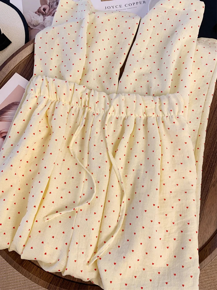 Lunivop  Sweet Love Print Wide Leg Pant Women Casual Cute Loose High Waist Trousers Korean Fashion Female Lace Up Elegant Pants New
