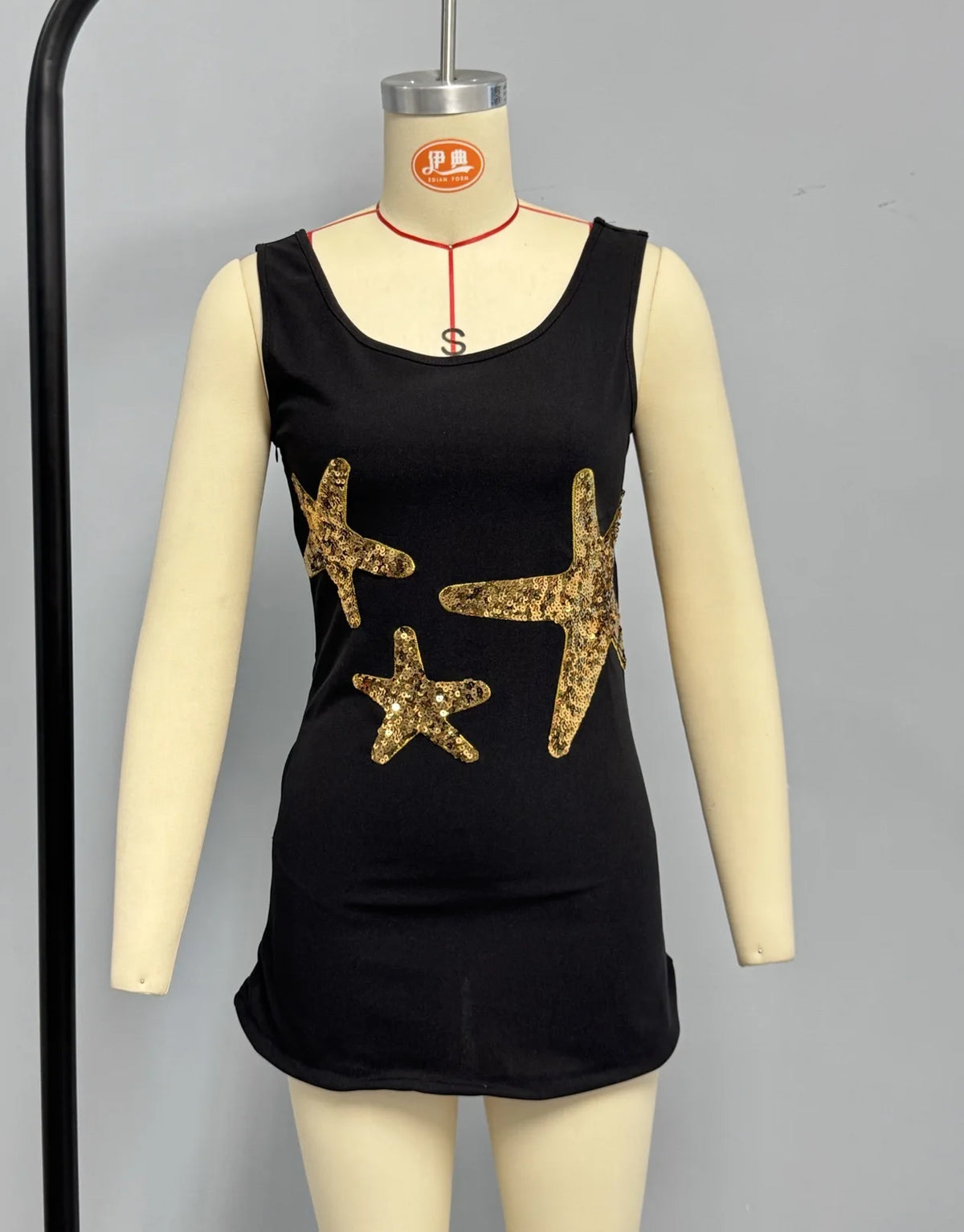Lunivop  Euramerican Fashion Summer Popular O Neck Sleeveless Short Dress Y2k Cute Sequin Star Design Clothes Harajuku Beach Style Dress