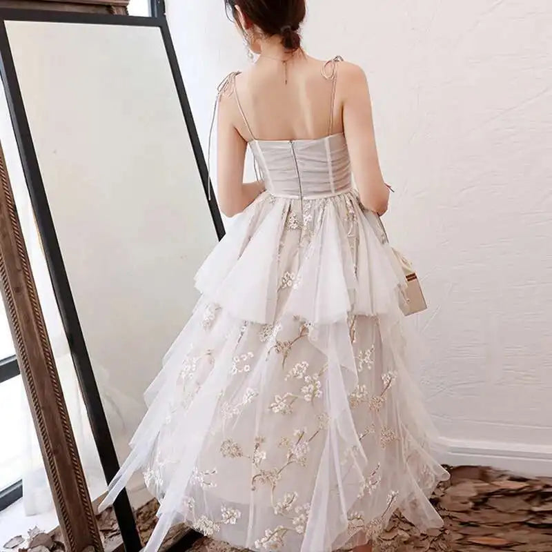 Lunivop Banquet Dress Women Elegant Spring Autumn New 2025 Slimming Spliced Mesh Party Cake Long Dresses Female