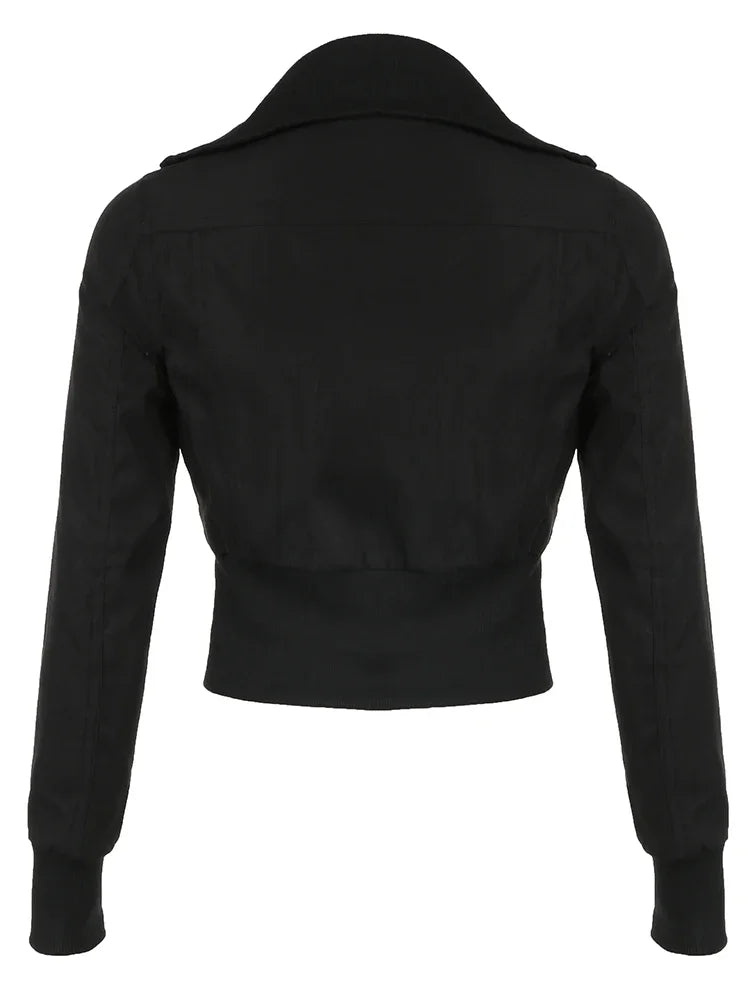 Lunivop Korean Street Style Black Zip Up Turtleneck Slim Long Sleeve Bomber Jackets For Women 2024 Autumn New Fashion Gothic Outwears
