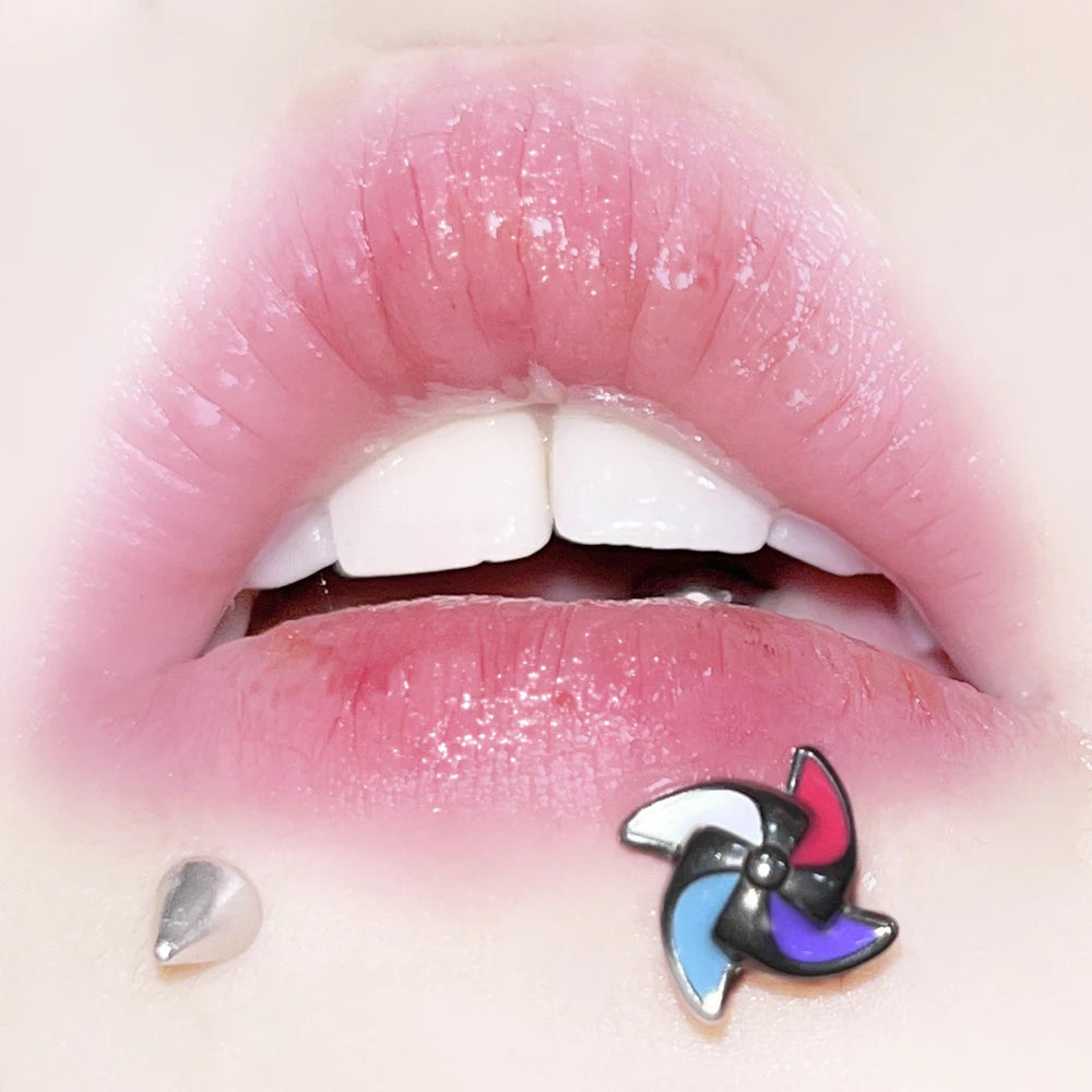 Lunivop 1pc Colorful Windmill Lip Stud Titanium Steel Cute Unique Dripping Oil Labret Piercing Ear Bone Cartilage Jewelry Girl Gifts